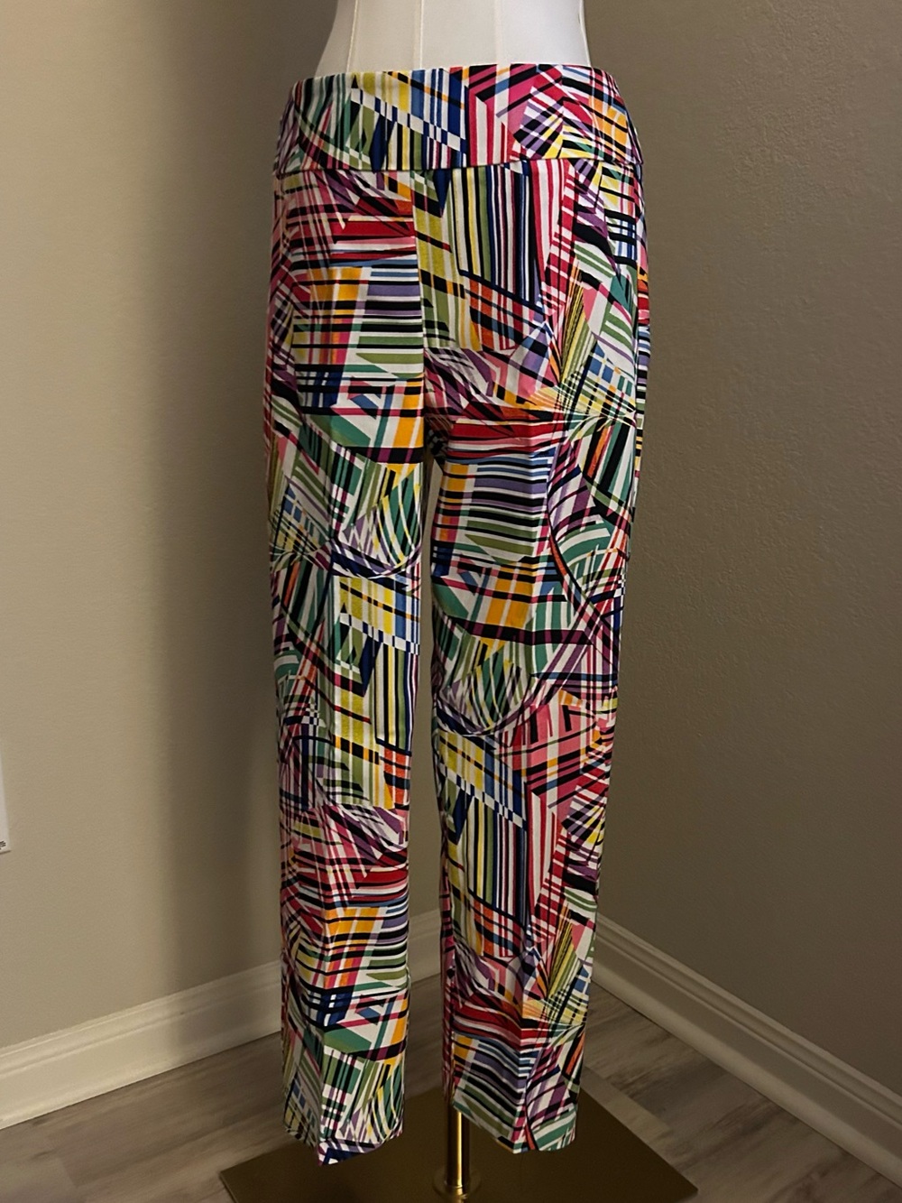 Joseph Ribkoff Multicolor Striped Geometric Straight-Leg Pants